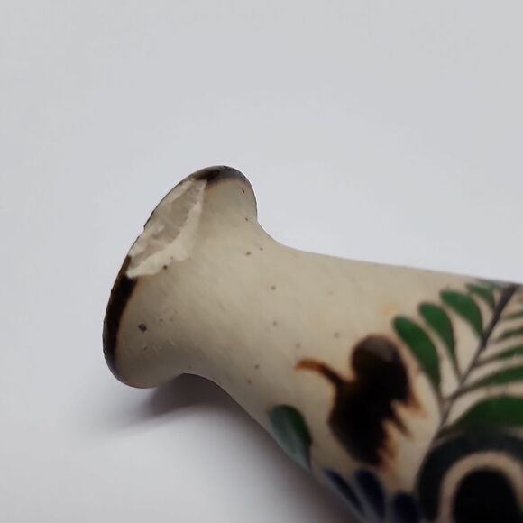 Set of 2mall Miniature Vintage Mexican Pottery Handpainted Vase with Blue Flower - Picture 8 of 10